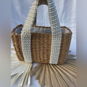 NWT Woven Bag with Pearl Straps, Straw Tote